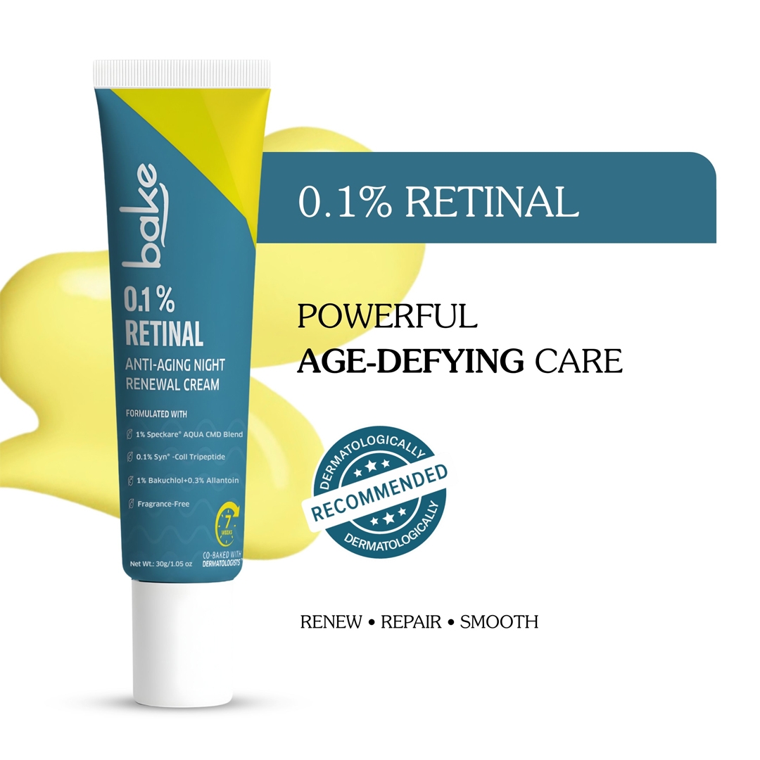 BAKE 0.1% Retinal Night Cream with Retinaldehyde, Bakuchi Oil & Peptide for Fine Lines, Wrinkles & Collagen Boost 30 g