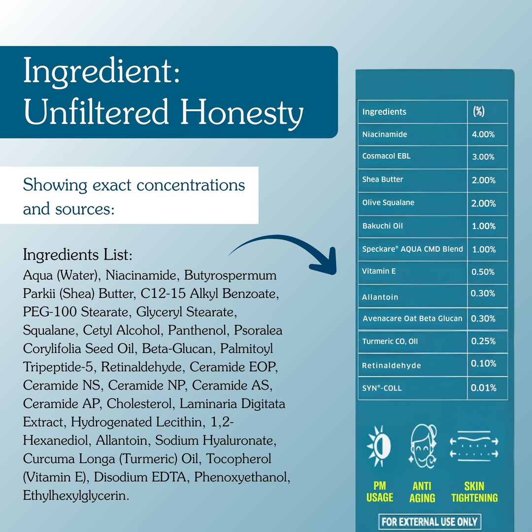 BAKE 0.1% Retinal Night Renewal Cream full ingredients list with exact concentrations, fragrance-free