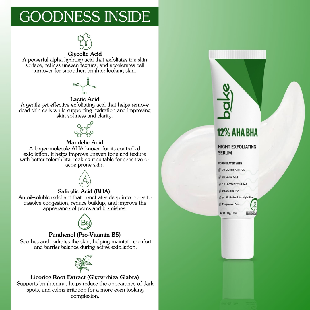 BAKE 12% AHA BHA Night Exfoliating Serum with Salicylic Acid for Smooth Skin, Pore Refining & Cell Turnover 30 g – image 5 of 8