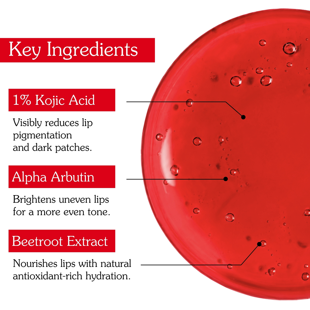 BAKE Beetroot Lip Oil key ingredients 1% Kojic Acid, Alpha Arbutin, Beetroot Extract gel texture