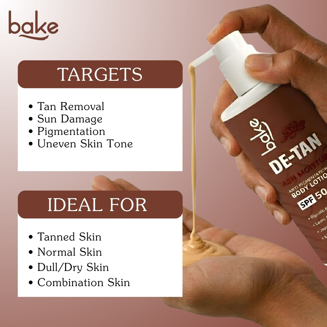 BAKE De-Tan Coffee Body Lotion SPF 50 PA++++ for Pigmentation, Uneven Skin Tone & Tan Removal | 48H Hydration | 300ml – image 4 of 9