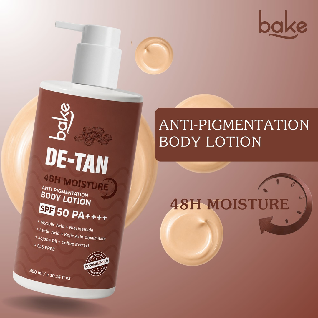 BAKE De-Tan Coffee Body Lotion SPF 50 PA++++ for Pigmentation, Uneven Skin Tone & Tan Removal | 48H Hydration | 300ml – image 6 of 9