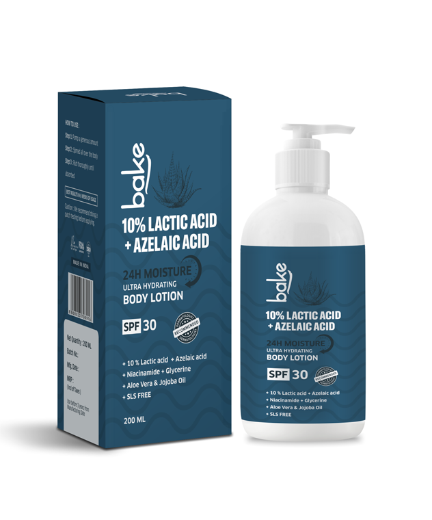 BAKE 10% Lactic Acid + Azelaic Acid Body Lotion for Bumpy Skin, Exfoliates, Improves Texture & 72H Ultra Hydration-300ml