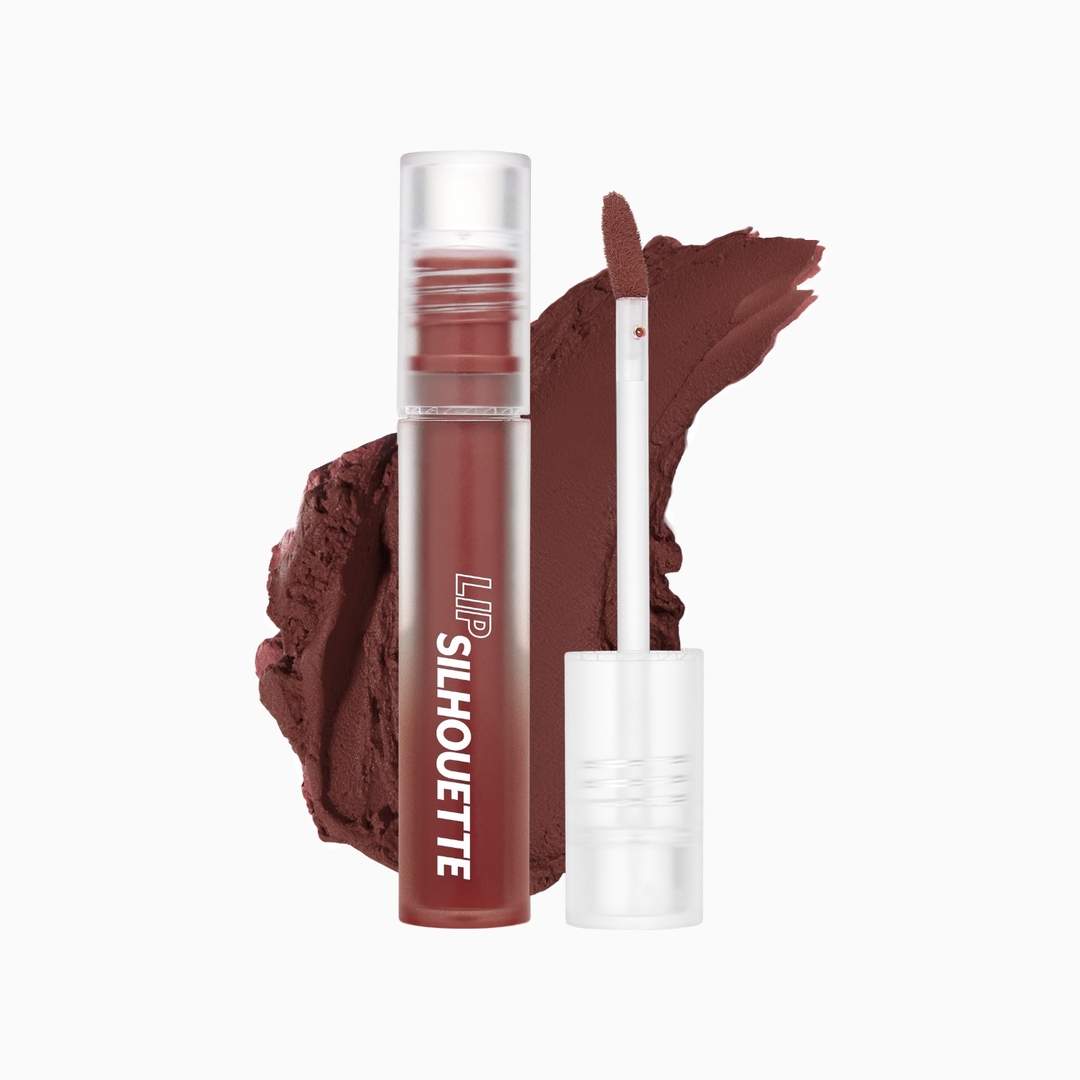 I'm meme Lip Silhouette Matte Velvet Tint vivid crimson red shade, tube with texture swatch