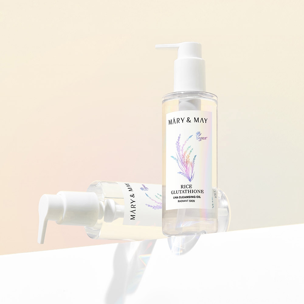 Mary&May Rice Glutathione LHA Cleansing Oil 200ml pump bottles, radiant skin label