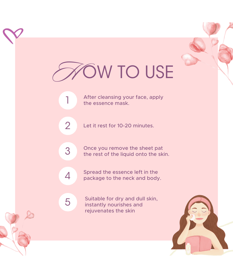 Holika Holika Pure Essence Mask Sheet Acai Berry how to use, 5 steps, 10-20 minutes