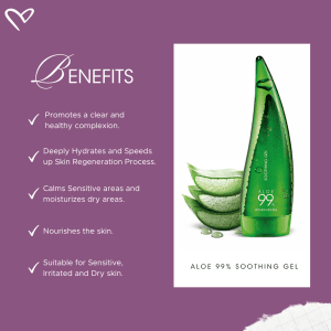 Holika Holika Aloe 99% Soothing Gel hydrating and calming skin benefits list