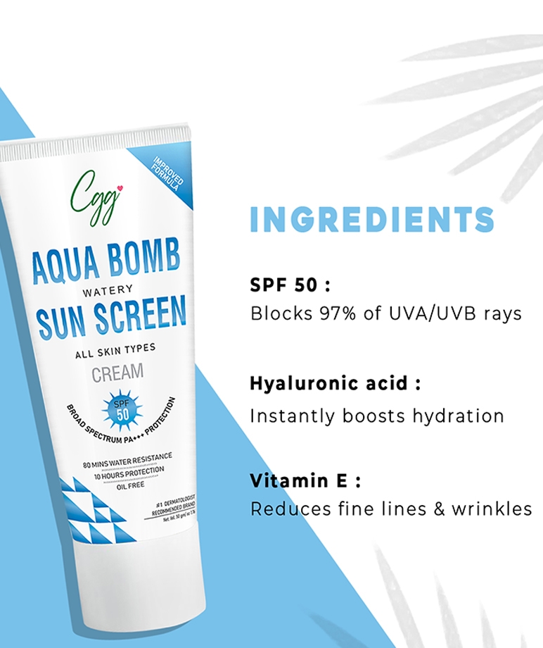 CGG Cosmetic Aqua Bomb Watery Sunscreen Cream SPF 50 Broad Spectrum PA+++ Protection-50gm – image 3 of 7