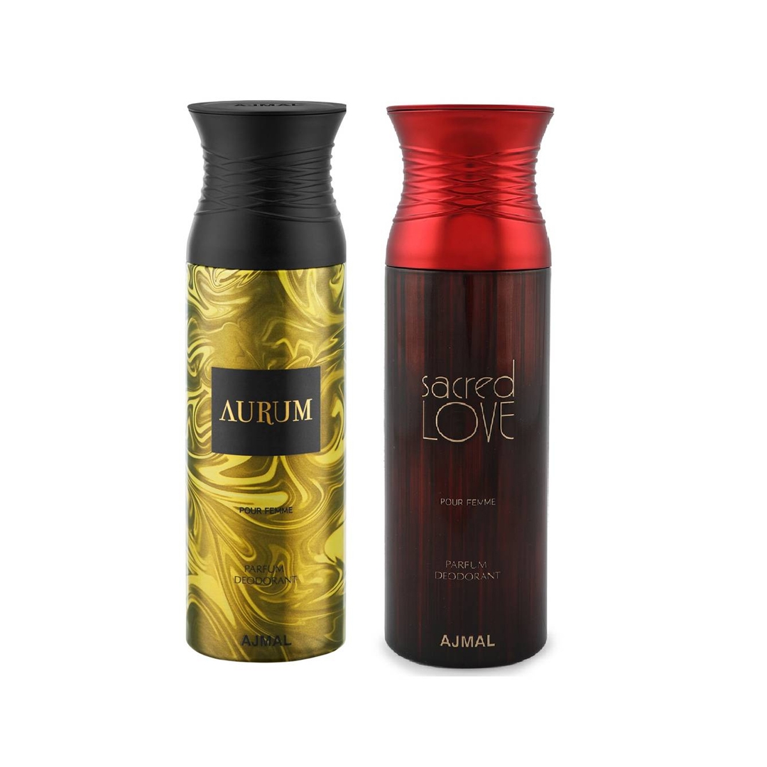 Ajmal Aurum Femme & Sacredlove Deodorant Spray - For Women (200 Ml, Pack Of 2)
