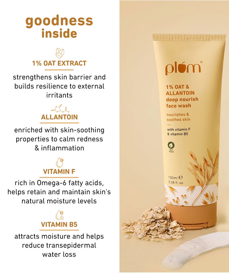 Plum 1% Oat & Allantoin Deep Nourish Face Wash | with Vitamin F & B5 | Non-drying | 100% Vegan | 100 ml – image 4 of 7