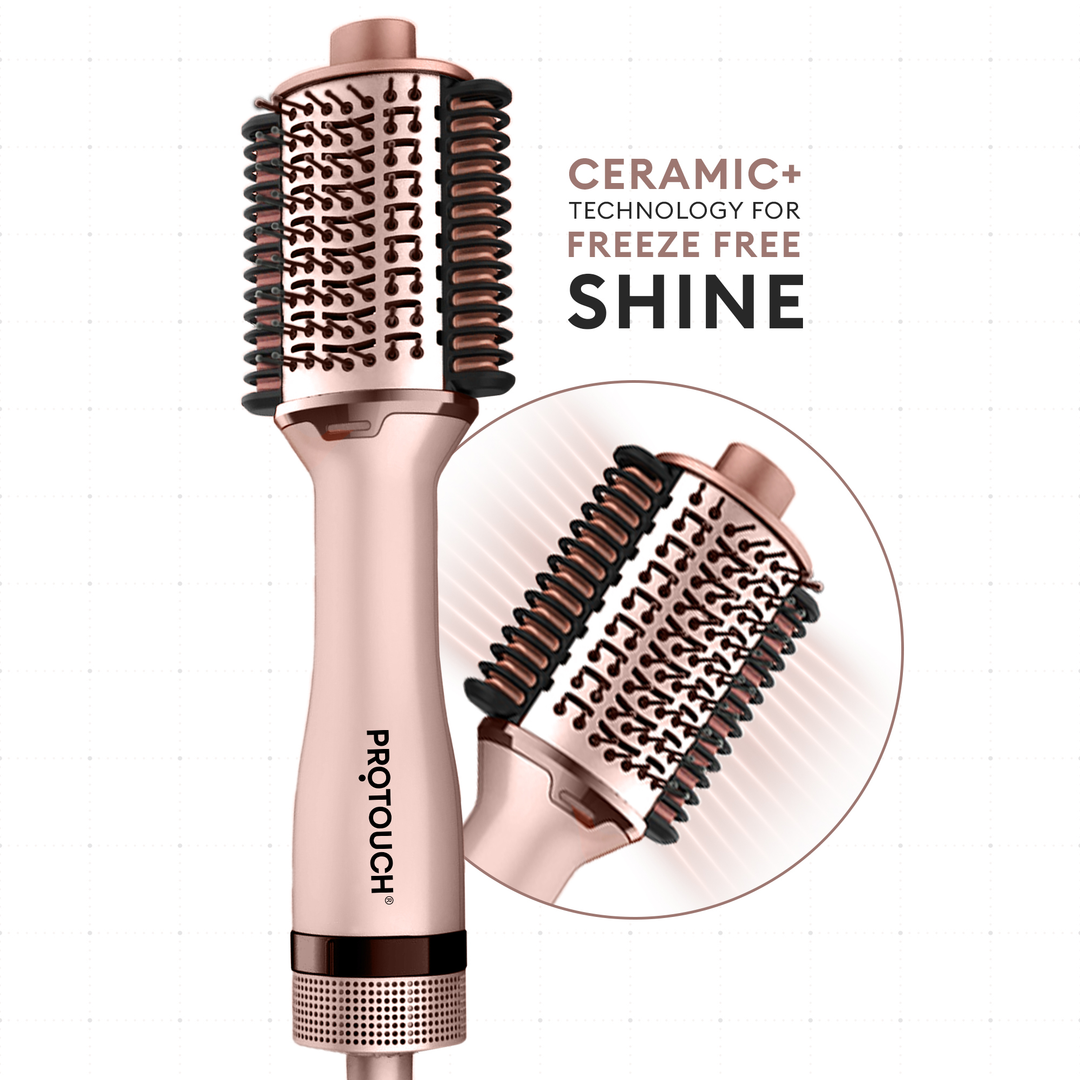Protouch Born To Shine 2-in-1 Styling Blow Brush ceramic technology close-up of brush head