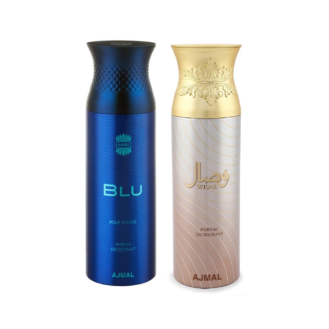 Ajmal Blu Homme & Wisal Deodorant Spray - For Men & Women (200 Ml, Pack Of 2)