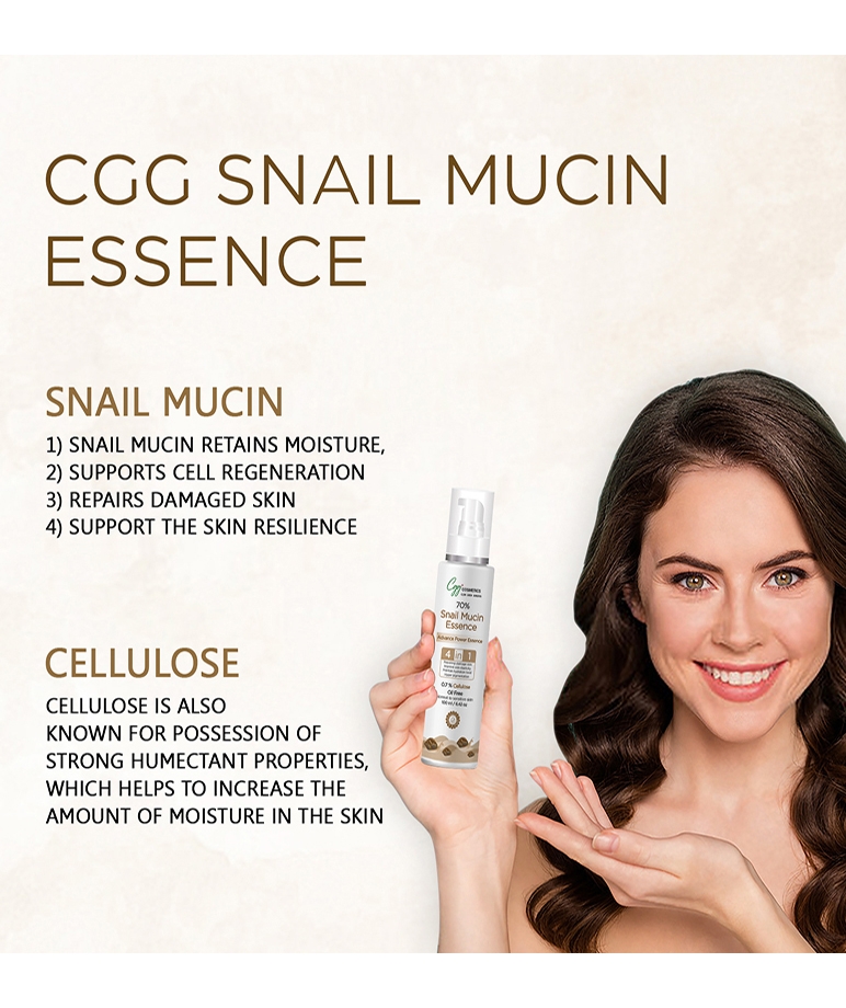 CGG Cosmetic Oil Free 70% Snail Mucin Essence- 0.7 % Cellulose – 100ml – image 3 of 6