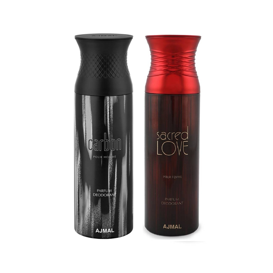 Ajmal Carbon Homme & Sacredlove Deodorant Spray - For Men & Women (200 Ml, Pack Of 2)