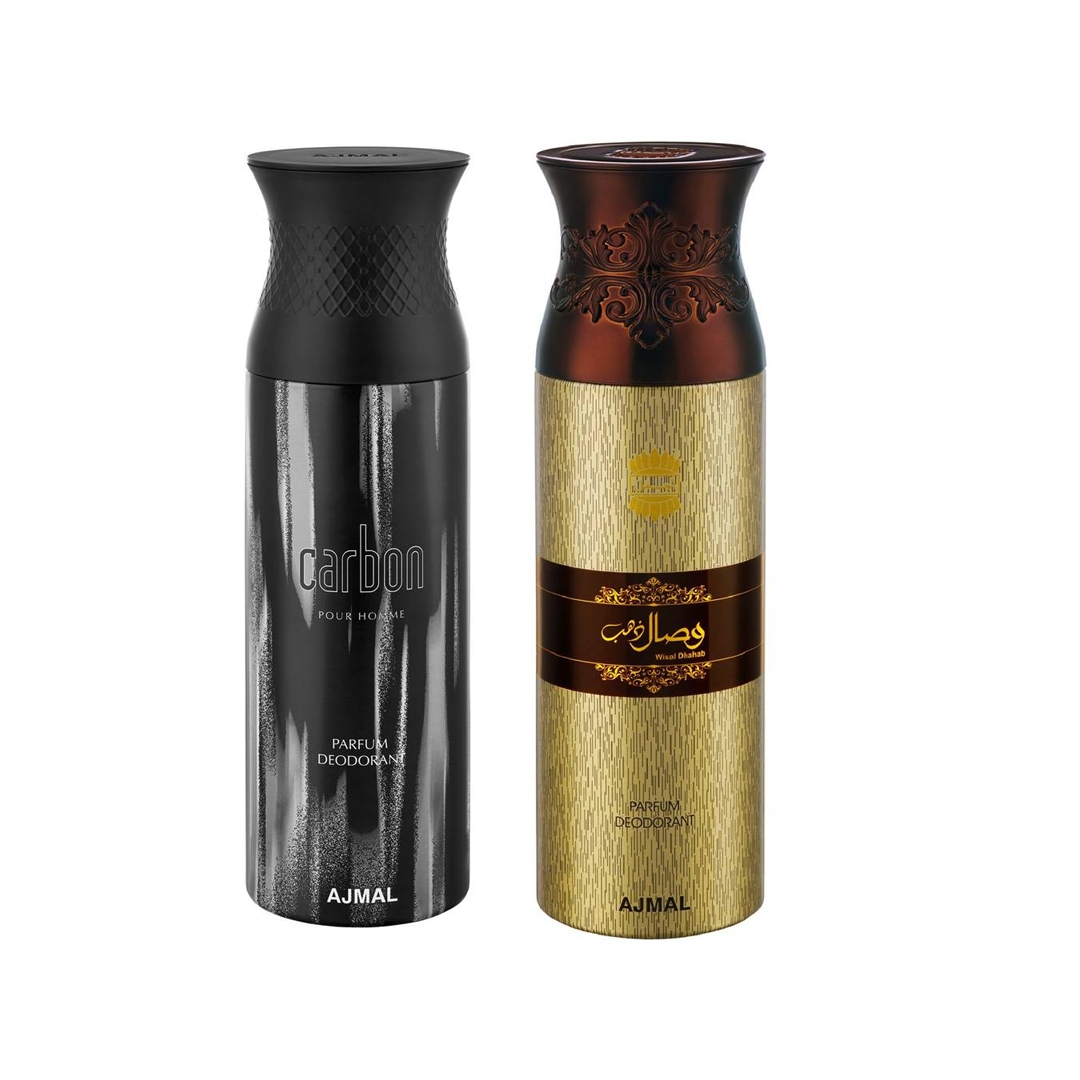 Ajmal Carbon Homme & Wisal Dhahab Deodorant Spray - For Men (200 Ml, Pack Of 2)