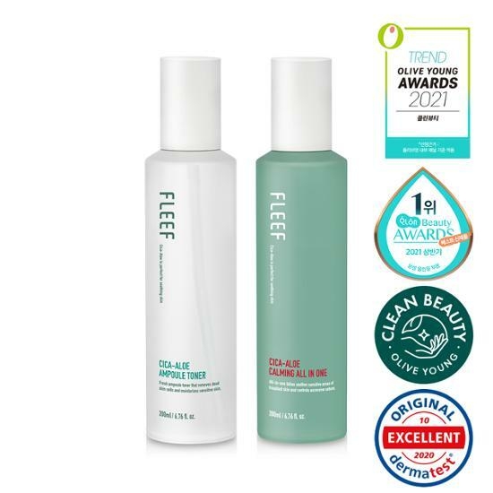 FLEEF Cica-Aloe Ampoule Toner 200ml+Calming All-in-One 200ml