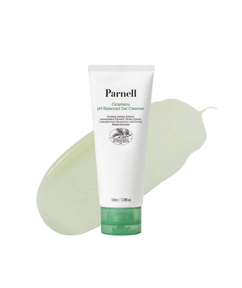 Parnell Cicamanu pH Balanced Gel Cleanser 100ml pale green gel texture swatch