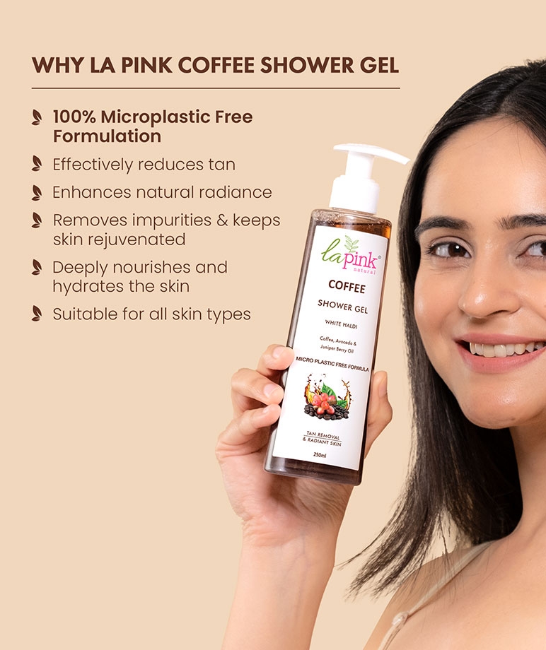 la Pink Coffee Shower Gel with White Haldi & Avocado | For Tan Removal and Radiant Skin | 100% Microplastic Free Formulation, 250 ML – image 3 of 8