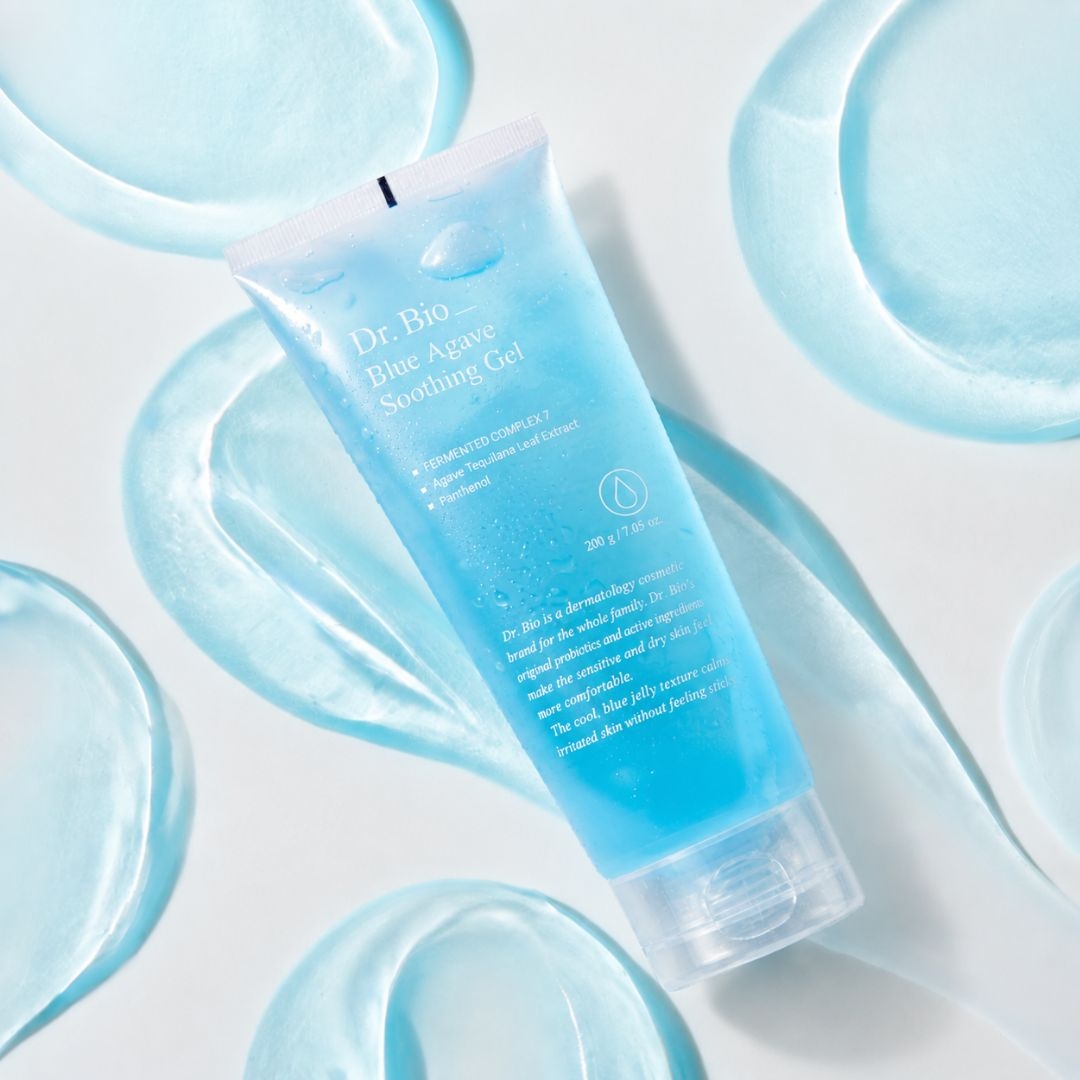 Dr.Bio Blue Agave Soothing Gel 200g tube with clear blue jelly gel texture