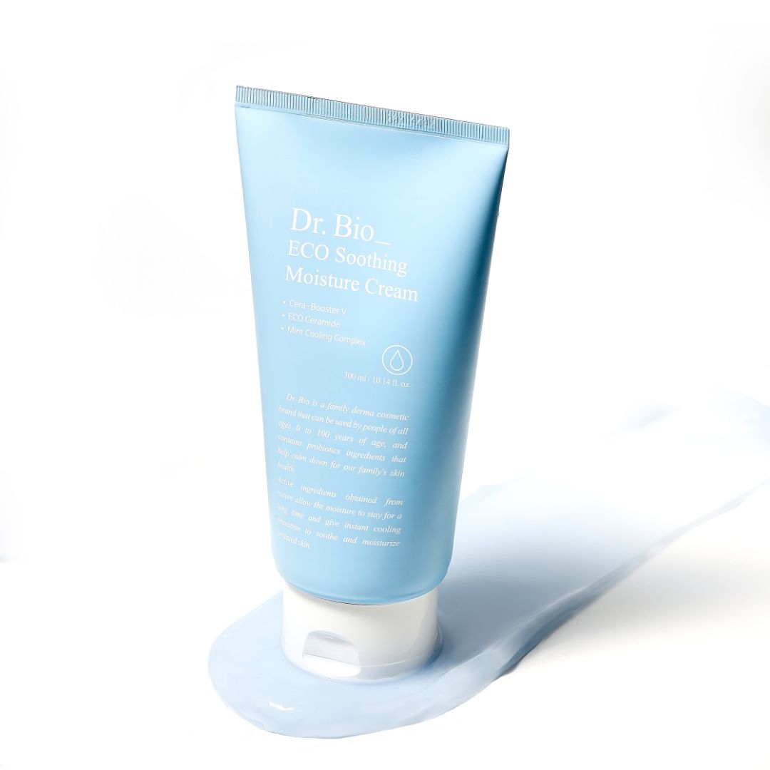 Dr.Bio ECO Soothing Moisture Cream 300ml tube with cream texture smear