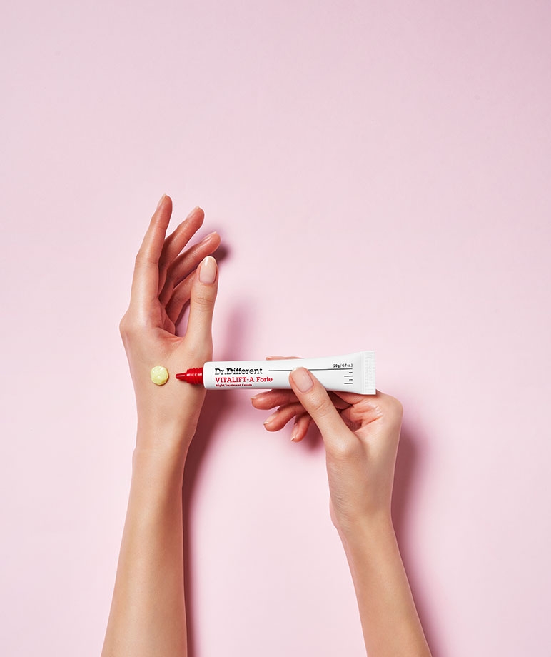 Dr. Different VITALIFT-A Forte Night Treatment Cream how to use, cream on wrist
