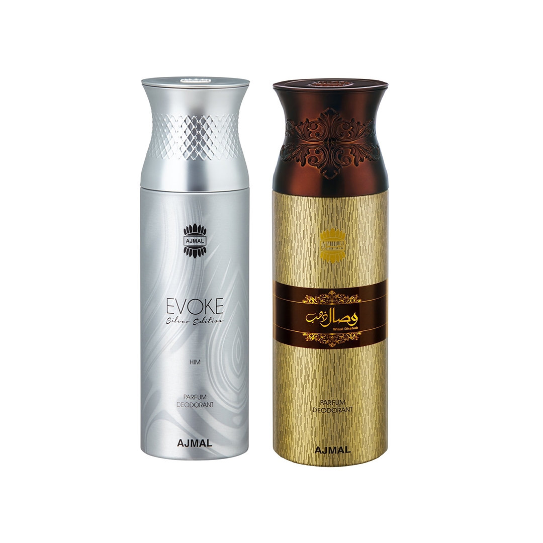 Ajmal Evoke & Wisal Dhahab Deodorant Spray - For Men (200 Ml, Pack Of 2)