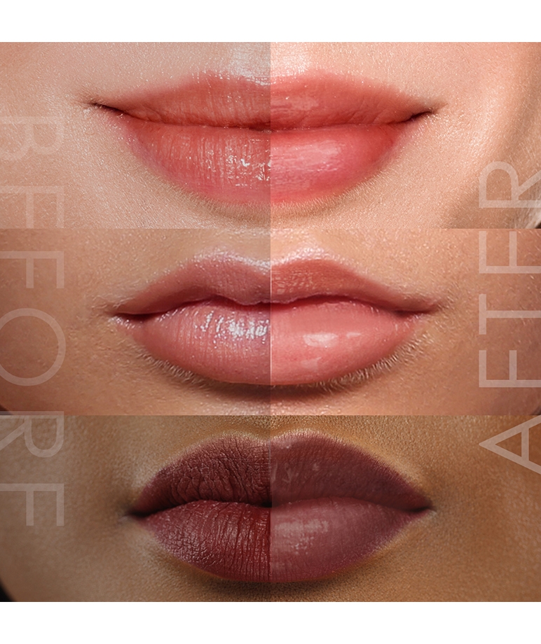 glowiest Sweet Dreams Yuzu Lip Mask before and after on lips