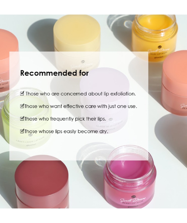 glowiest Sweet Dreams Lip Mask recommended for dry, exfoliating, peeling lips