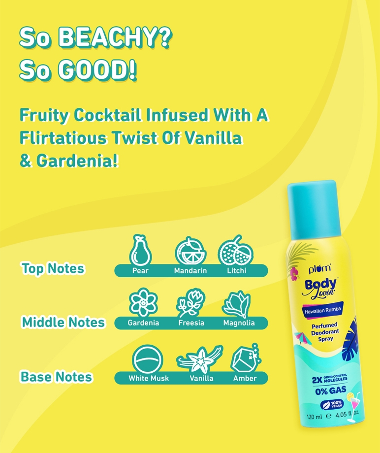 Plum BodyLovin' Hawaiian Rumba Perfumed Deodorant Spray | 2x Odor Control Molecules | Anti-bacterial Green Tea Extracts | Fresh – image 4 of 10