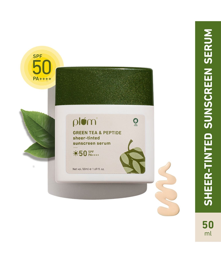 Plum Green Tea & Peptide Sheer-tinted Sunscreen Serum with SPF 50 & PA++++ |UVA & UVB Protection | No White Cast | 100% Vegan | 50ml – image 2 of 9