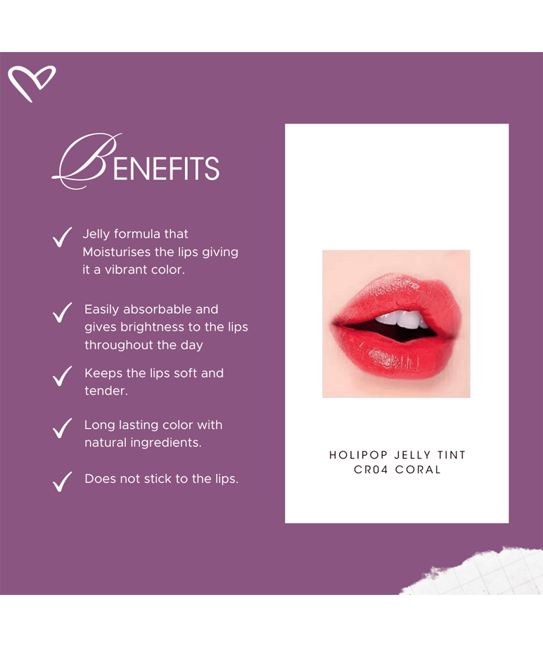 Holika Holika Holipop Jelly Tint CR04 Coral 9ml tube with coral red jelly tint texture swatch