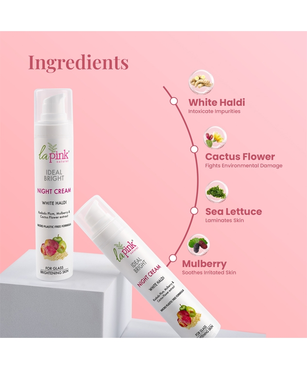 la Pink Ideal Bright Night Cream with White Haldi, Kakdu Plum & Mulberry| For Glass like Brightened Skin, Evens Skin Tone | – image 2 of 10