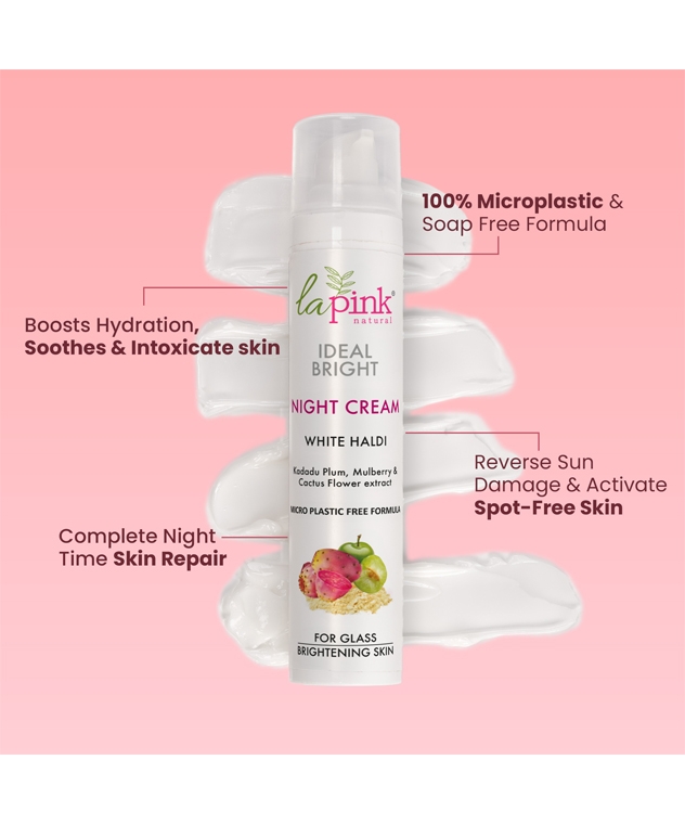 la Pink Ideal Bright Night Cream with White Haldi, Kakdu Plum & Mulberry| For Glass like Brightened Skin, Evens Skin Tone | – image 4 of 10