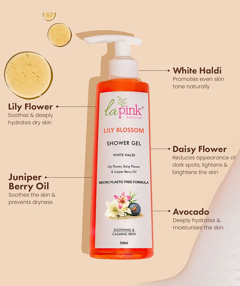 la Pink Lily Blossom Shower Gel with White Haldi & Flower Extracts | For Soothing & Calming Skin | 100% Microplastic Free Formulation – image 8 of 8