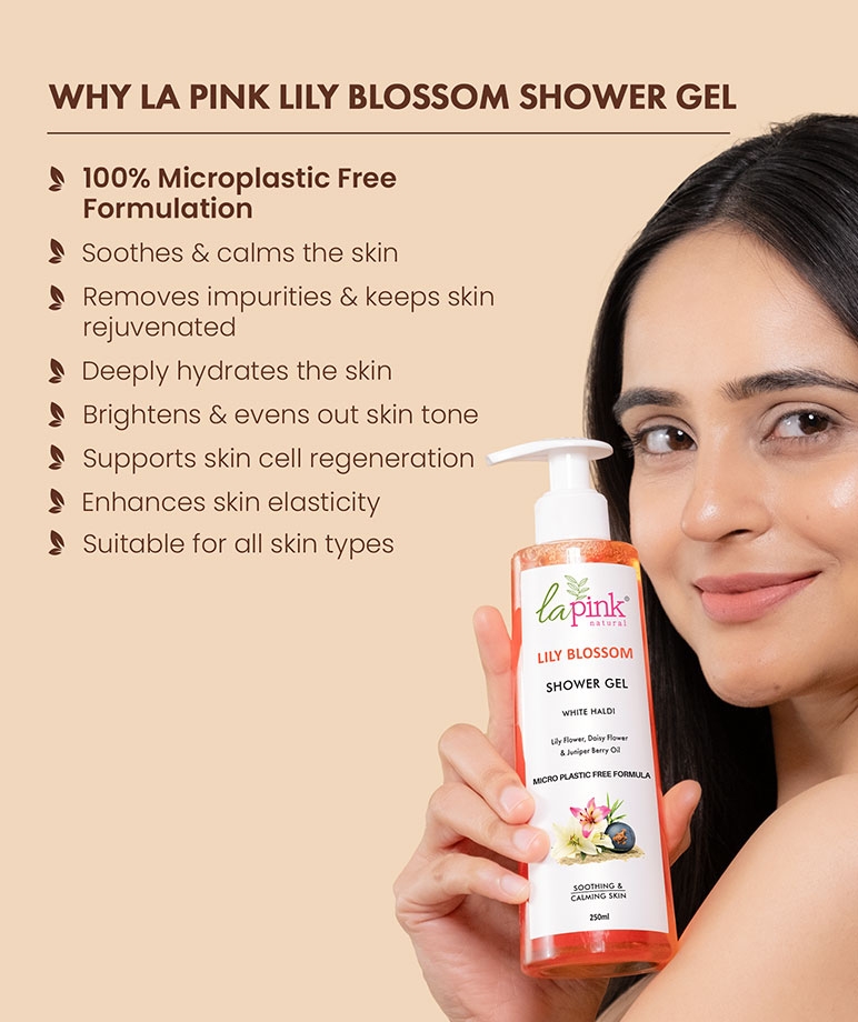 la Pink Lily Blossom Shower Gel with White Haldi & Flower Extracts | For Soothing & Calming Skin | 100% Microplastic Free Formulation – image 3 of 8