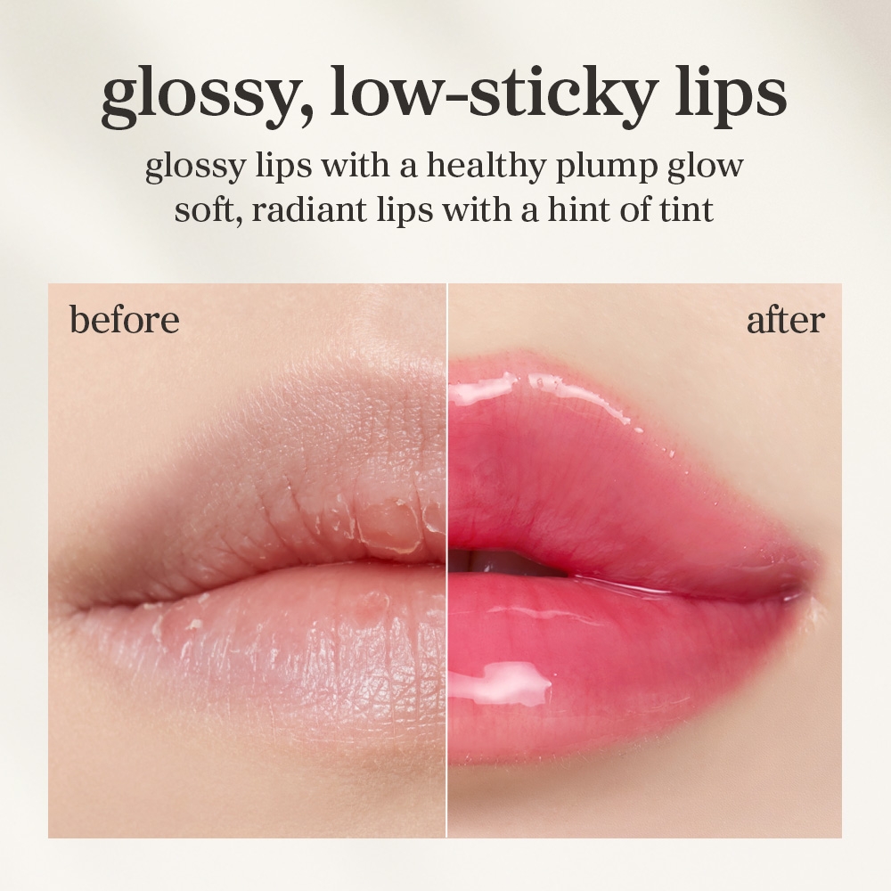 NOONI Applecherry Lip Oil 3.7mL before and after glossy low-sticky lips