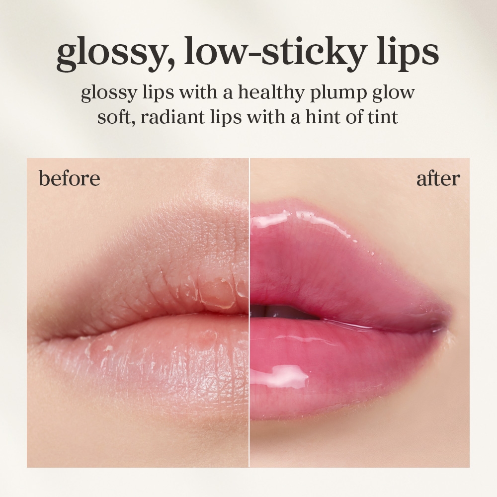 NOONI Applefig Lip Oil 3.7mL before and after glossy tinted lips