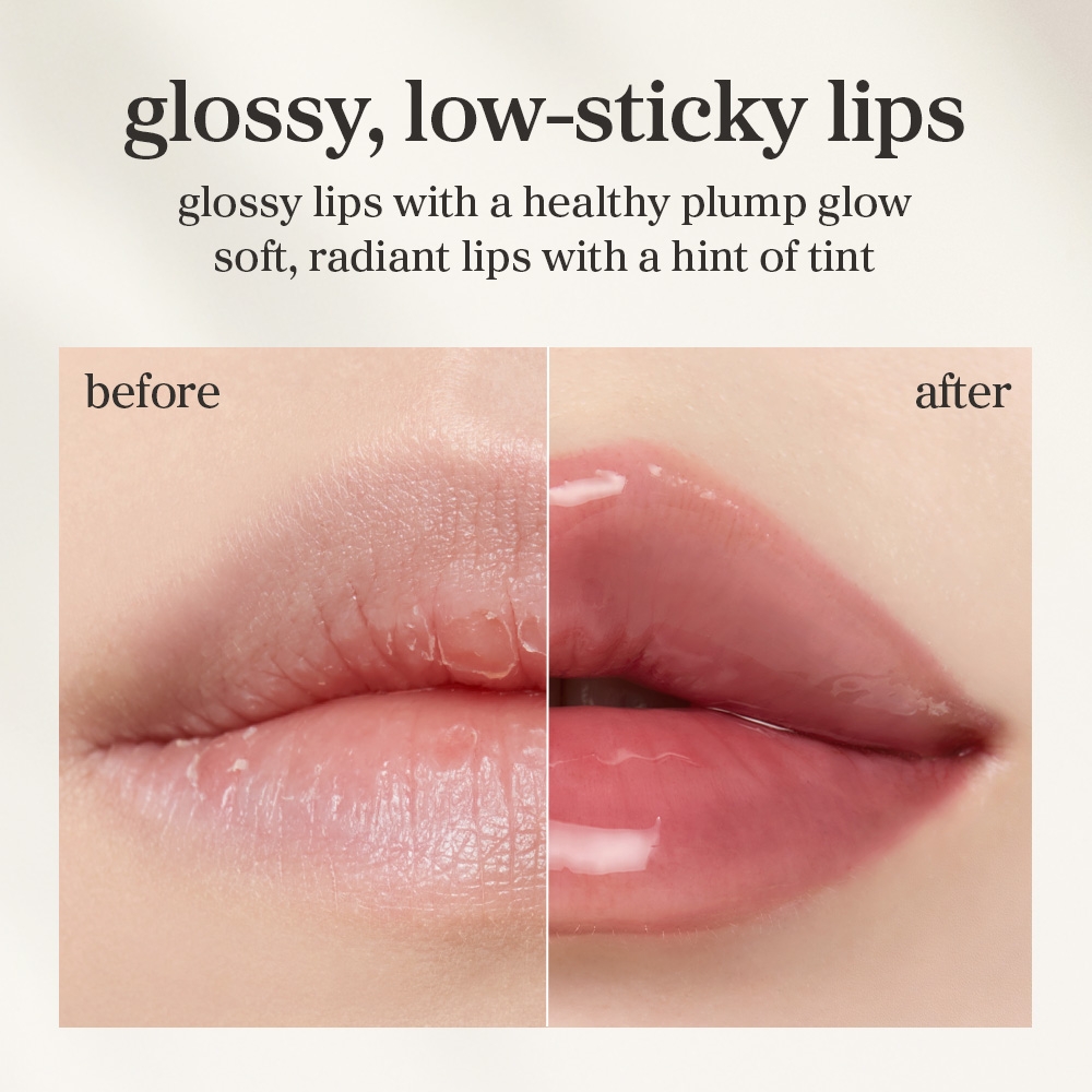 NOONI Applewine Lip Oil 3.7ml lips before and after, glossy low-sticky tint