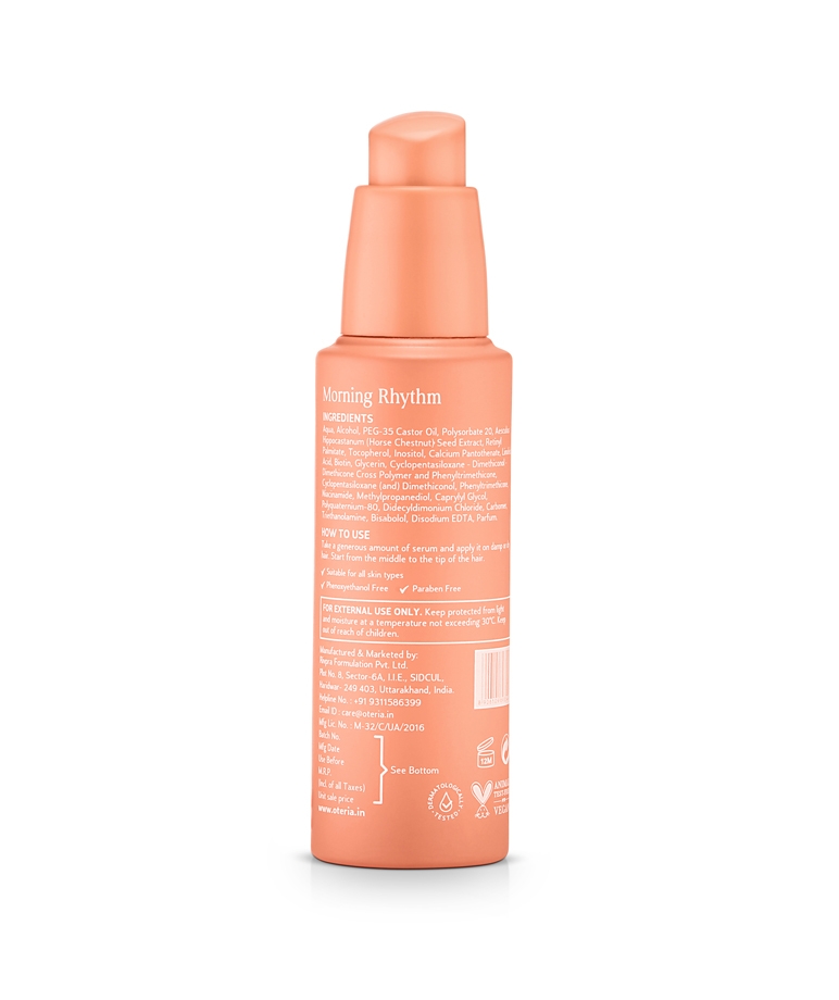 Oteria Go-To Hair Serum 50ml back label with ingredients and how to use