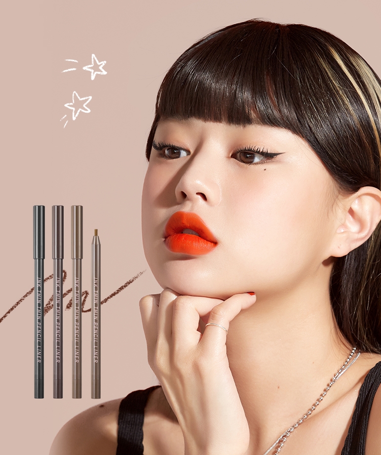 Peripera Ink Thin Thin Pencil Liner 0.13g 3-shade lineup with brown swatch