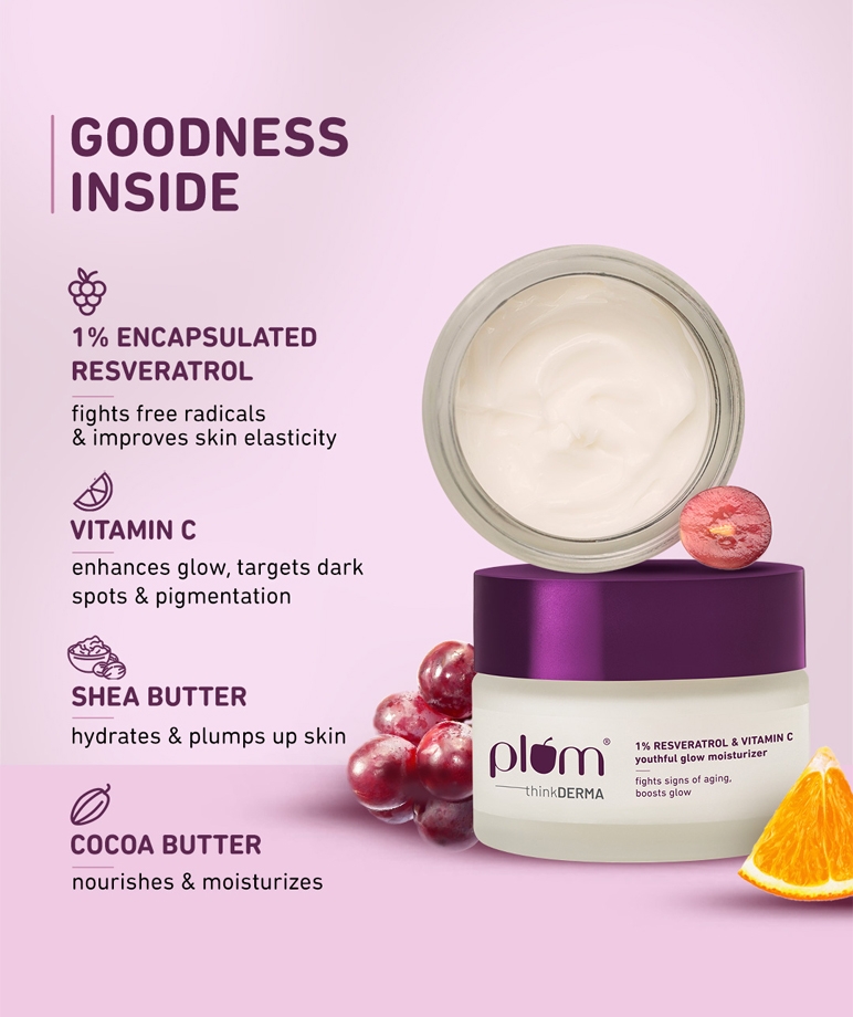Plum Think DERMA 1% Resveratrol & Vitamin C Youthful Glow Moisturizer | Fights Signs of Ageing | Enhances Collagen Production | – image 4 of 9