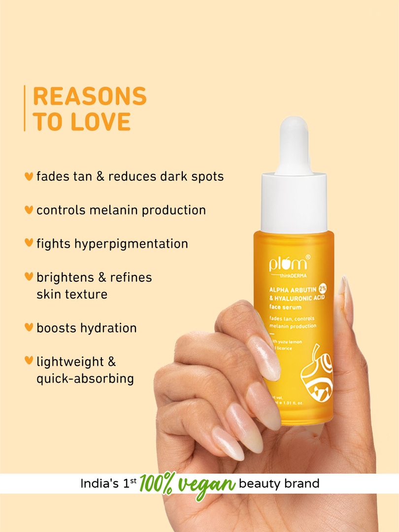 Plum DERMA 2% Alpha Arbutin & Hyaluronic Acid Face Serum|Fades Tan|Brightens Ski|Controls Melanin Production|with Yuzu Lemon& Licoric – image 2 of 9