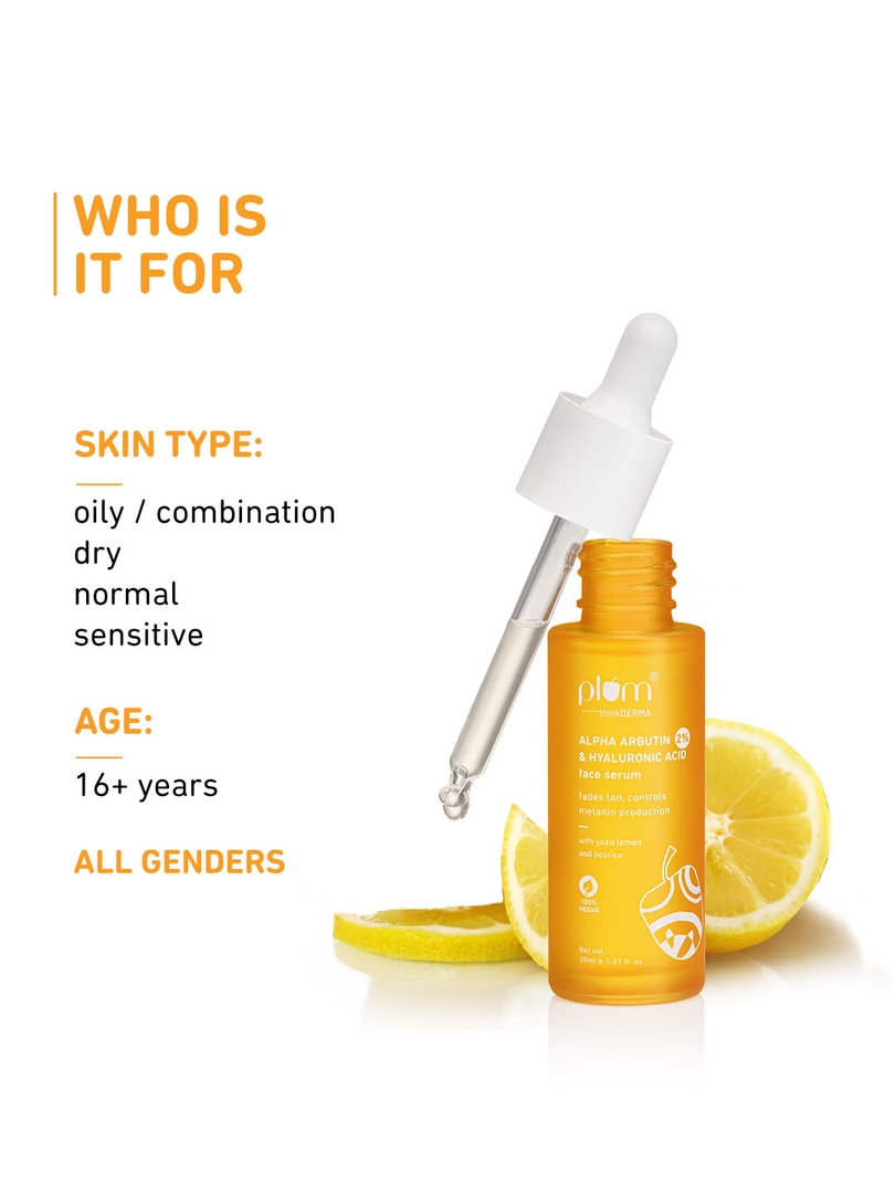 Plum DERMA 2% Alpha Arbutin & Hyaluronic Acid Face Serum|Fades Tan|Brightens Ski|Controls Melanin Production|with Yuzu Lemon& Licoric – image 3 of 9