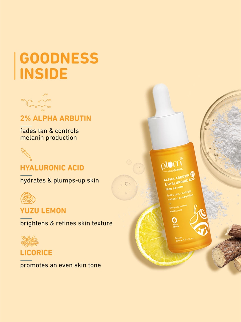 Plum DERMA 2% Alpha Arbutin & Hyaluronic Acid Face Serum|Fades Tan|Brightens Ski|Controls Melanin Production|with Yuzu Lemon& Licoric – image 4 of 9