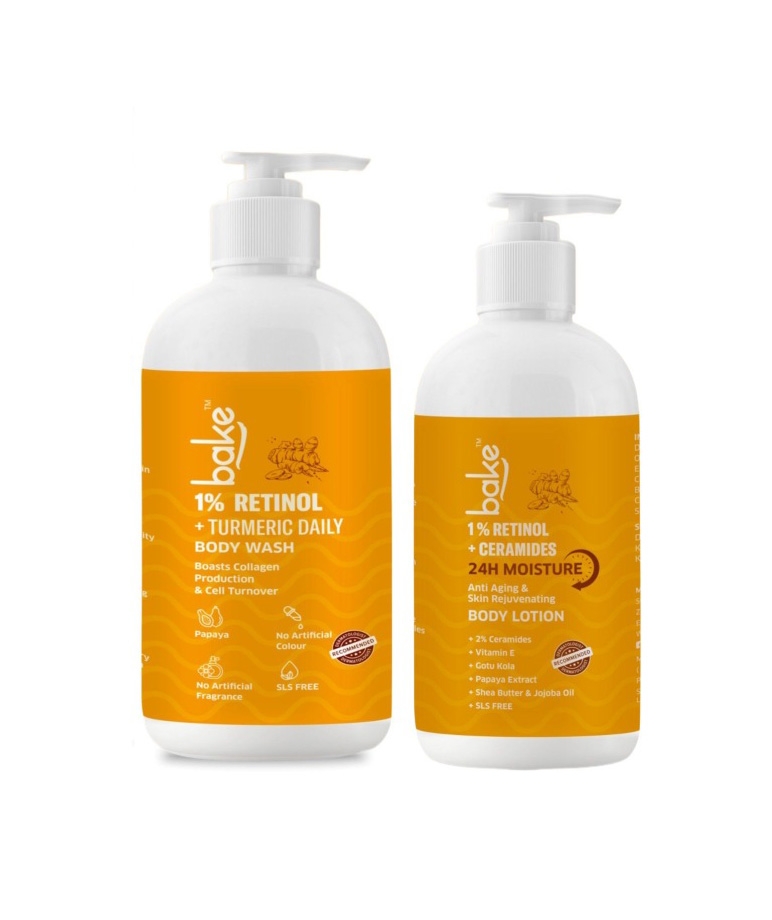 BAKE 1% Retinol & Ceramides Body Wash & Lotion for Anti Aging & Boosting Collagen Production