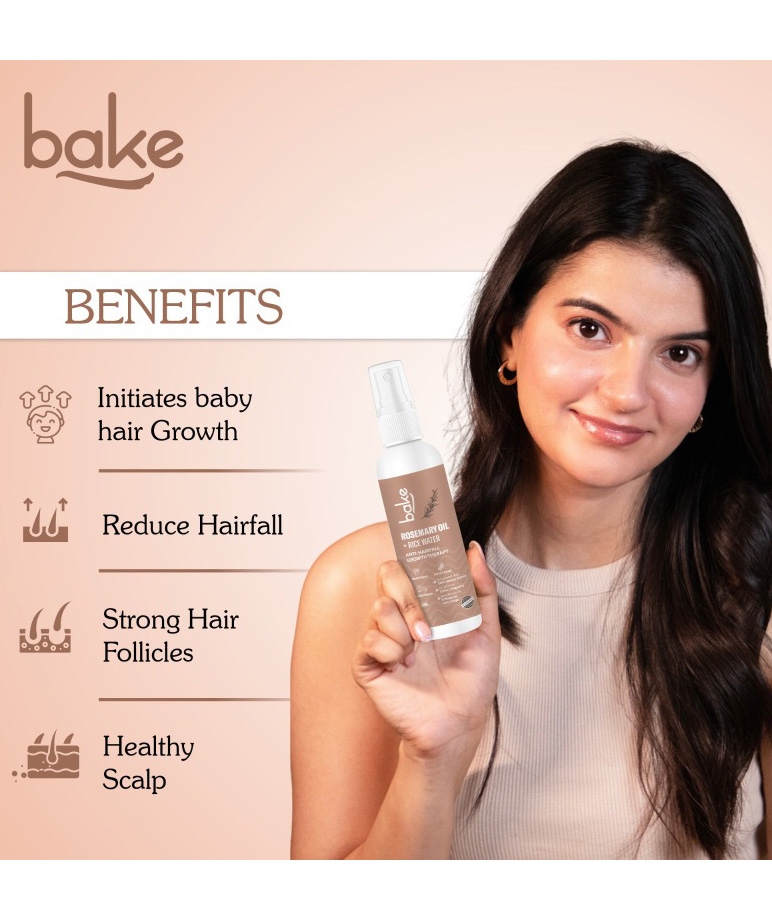 BAKE Rosemary + Rice Water Hair Growth Therapy spray benefits: baby hair growth, reduce hairfall, healthy scalp
