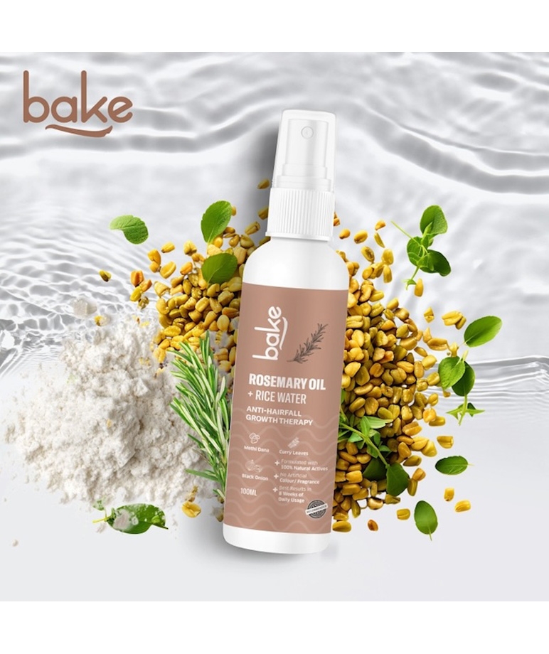 BAKE Rosemary Oil + Rice Water Anti-Hairfall Growth Therapy 100ml with methi dana, rosemary and rice ingredients