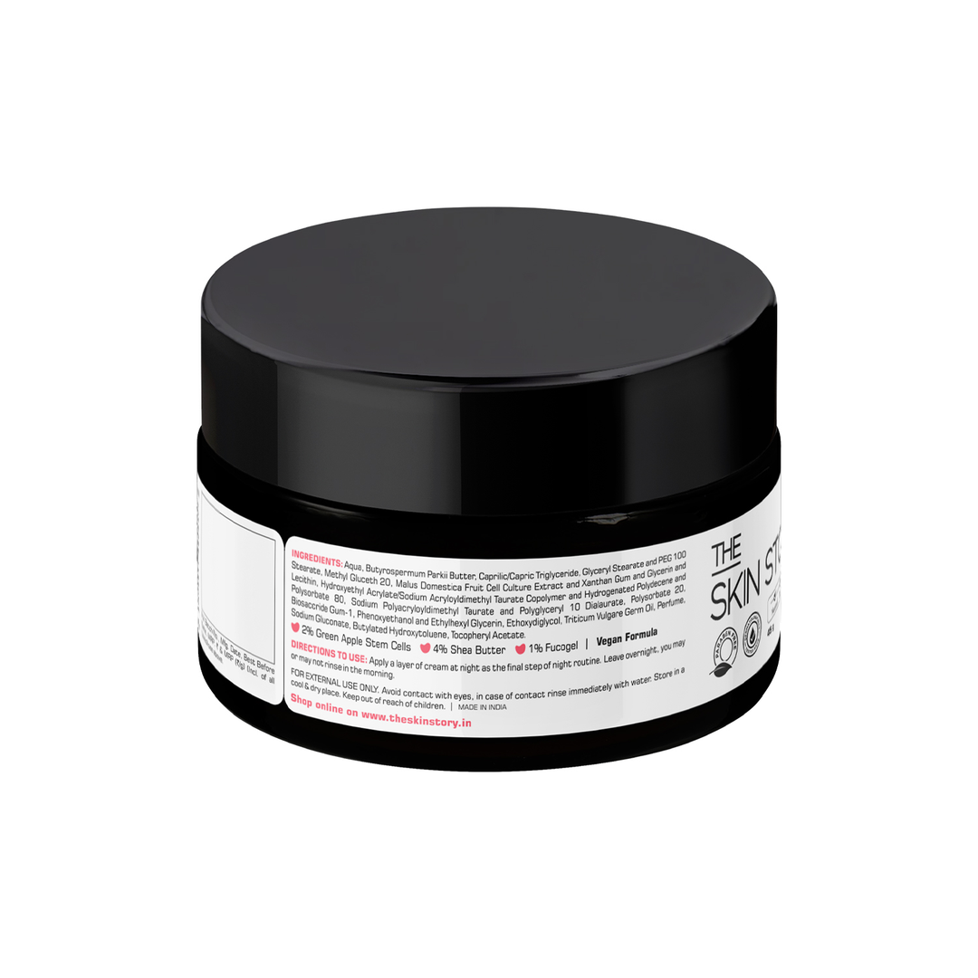 The Skin Story Radiant Night Cream 45g back label, ingredients and directions for use