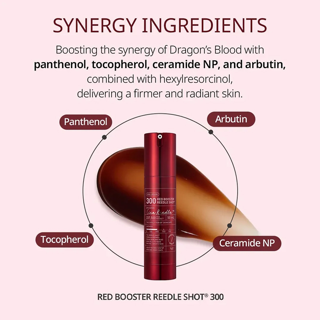VT Red Booster Reedle Shot 300 synergy ingredients panthenol, arbutin, tocopherol, ceramide NP