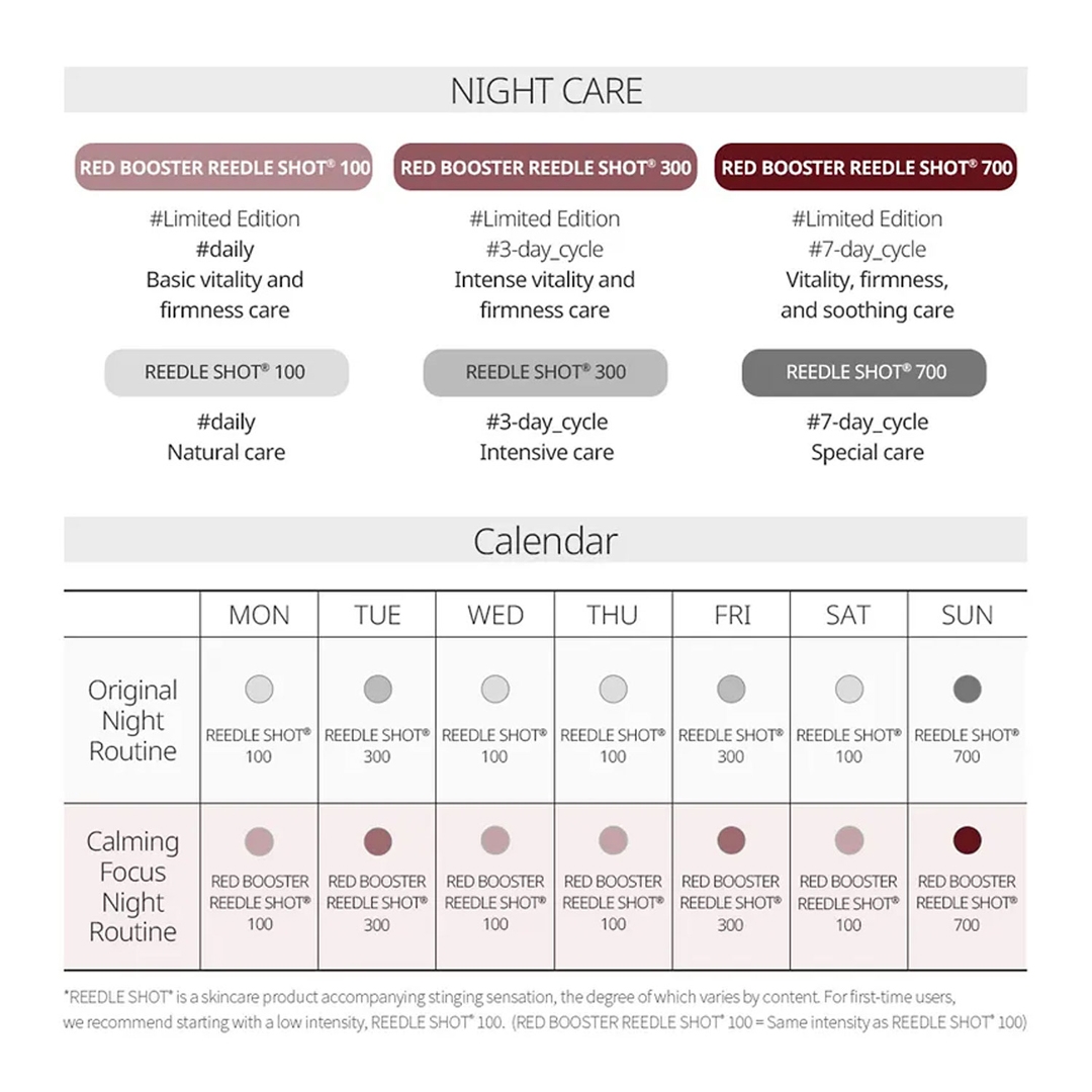 VT Red Booster Reedle Shot 100, 300, 700 night care routine calendar